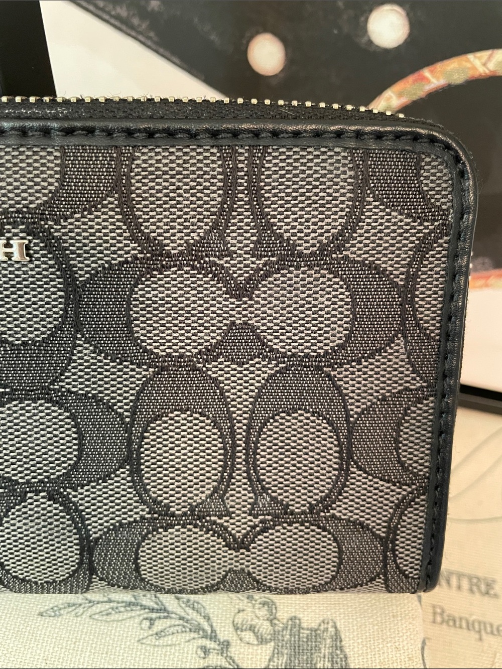Coach Black and Gray Signature Zip Wallet - Picture 5 of 16